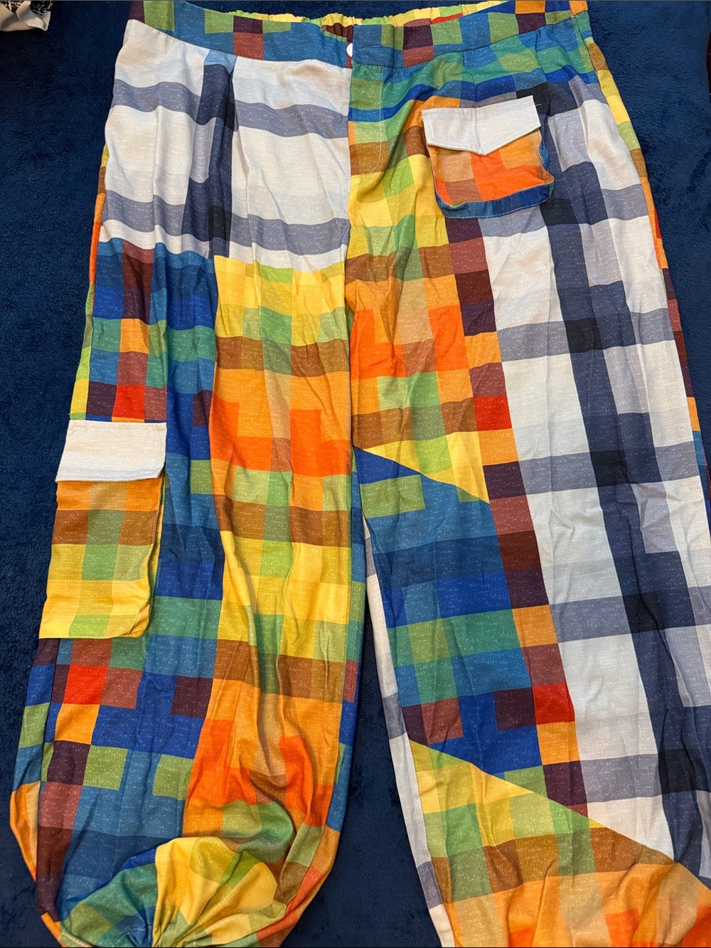 Colorblock Plaid Wide-Leg Pants - Multicolor